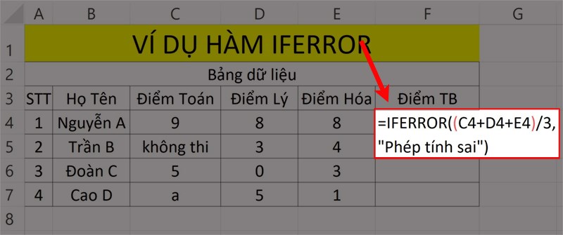 Bài tập minh họa hàm IFERROR.