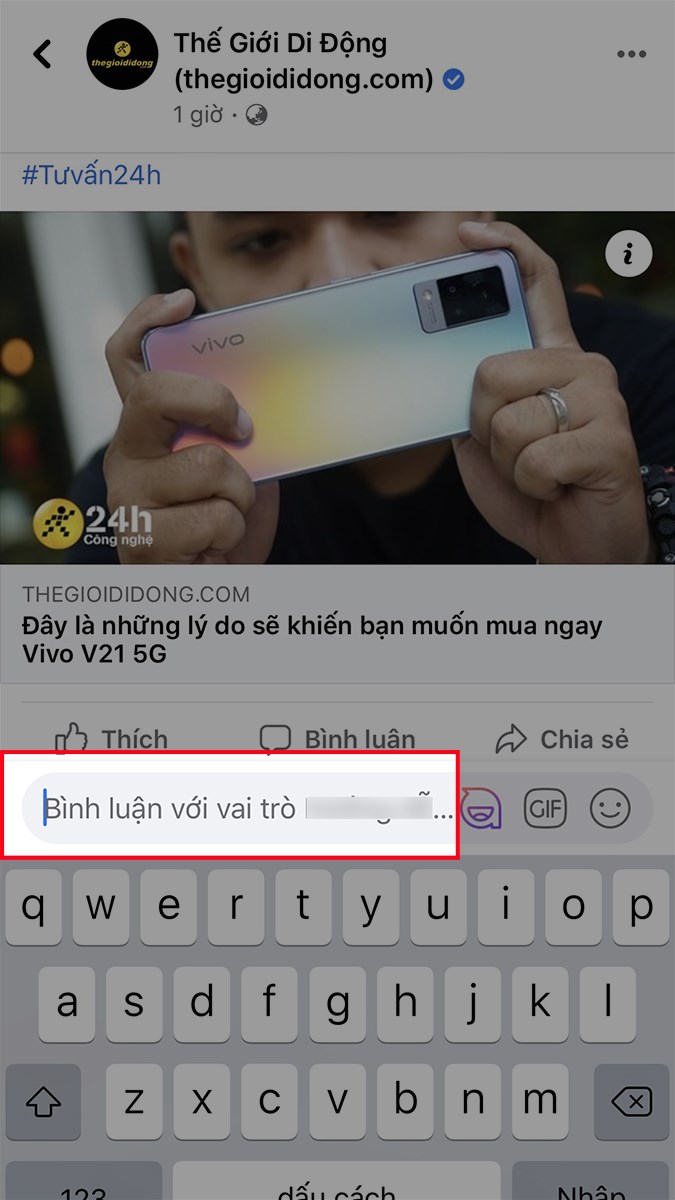 Nhập nội dung comment vào khung Bình luận với vai trò