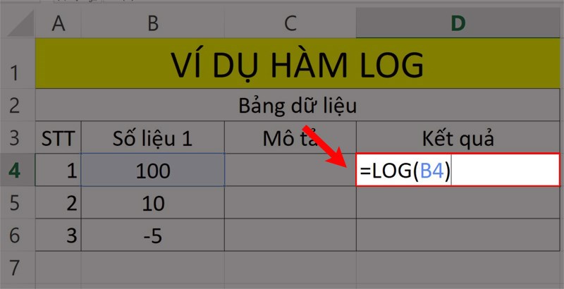 Ví dụ minh họa hàm LOG.