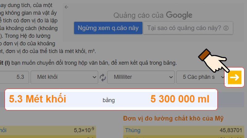 Nhấn chọn dấu mũi tên để chuyển đổi