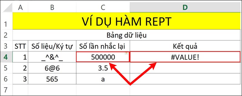Lỗi #VALUE! trong hàm REPT.