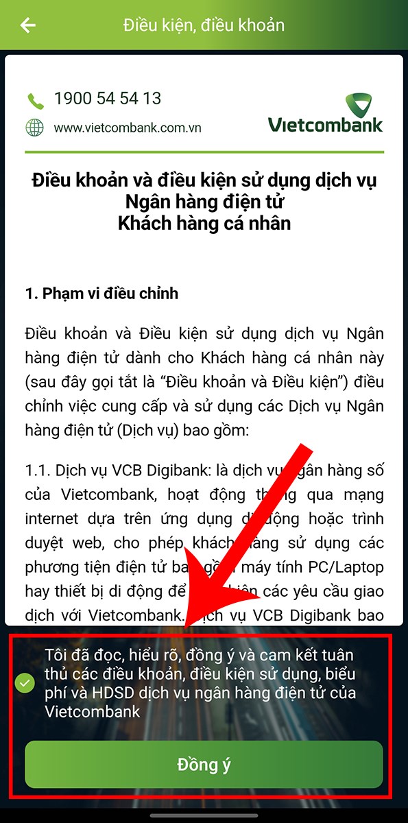 Chọn Đồng ý với Điều khoản sử dụng dịch vụ