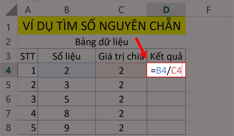 Ví dụ minh họa số nguyên chẵn.