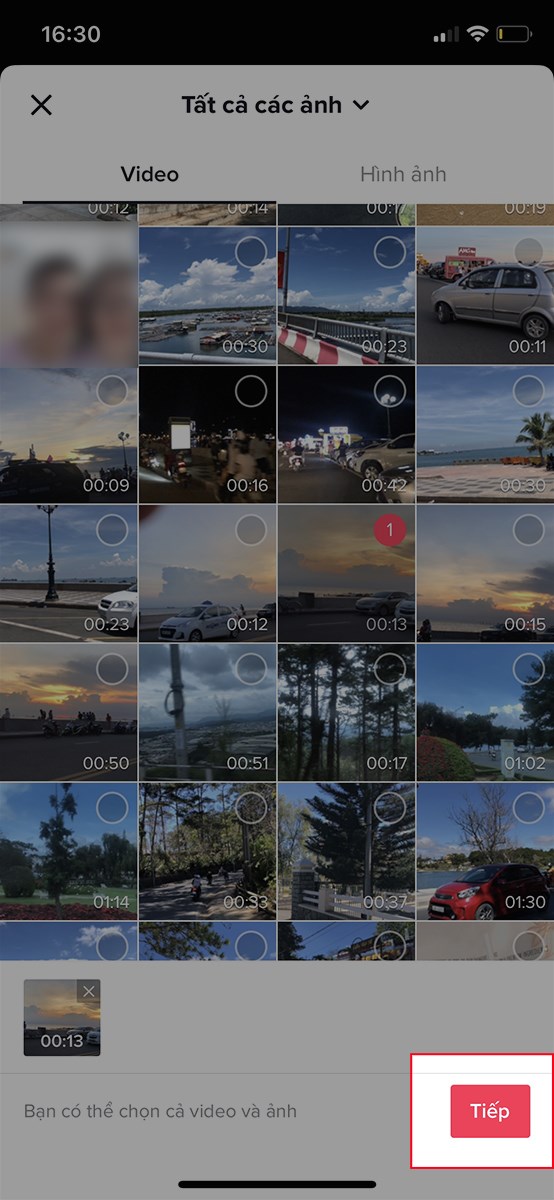 Chọn video m&agrave; bạn muốn chỉnh sửa > Nhấn Tiếp