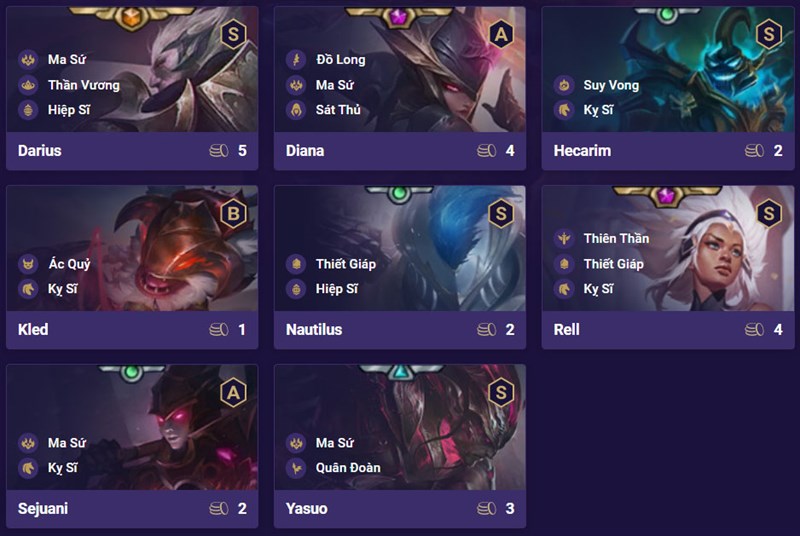 Danh s&aacute;ch tướng đội h&igrave;nh Ma Sứ Kỵ Sĩ