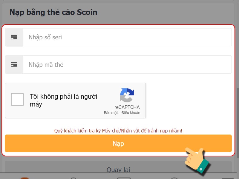 Nhập th&ocirc;ng tin thẻ c&agrave;o để thanh to&aacute;n