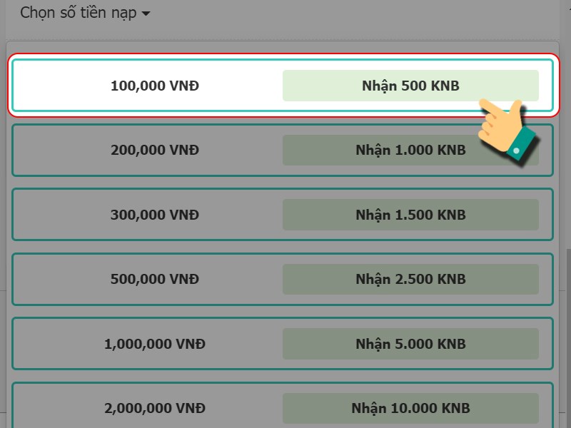 Chọn g&oacute;i nạp