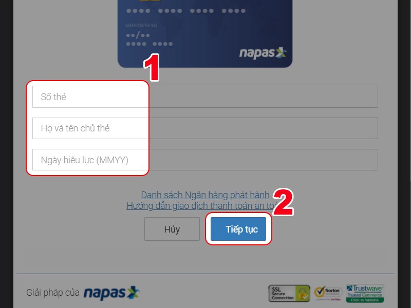 Nhập th&ocirc;ng tin thẻ ng&acirc;n h&agrave;ng để thanh to&aacute;n