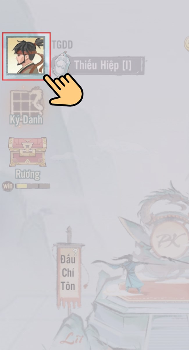 Vào game Cờ Võ Hiệp sau đó bạn nhấp vào Avatar nhân vật bên trên góc trái màn hình.