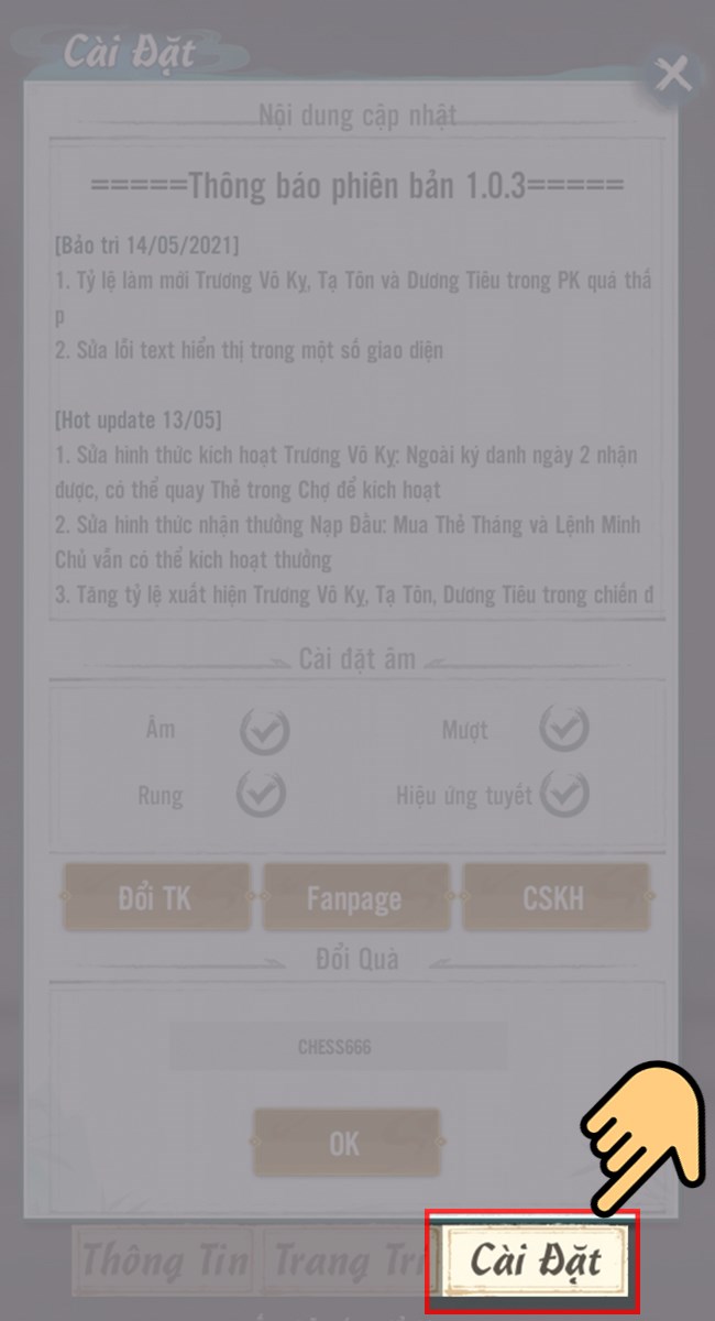 Chọn mục cài đặt.