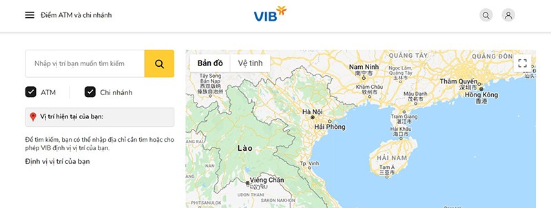 Truy cập Website để tra cứu th&ocirc;ng tin địa điểm giao dịch VIB