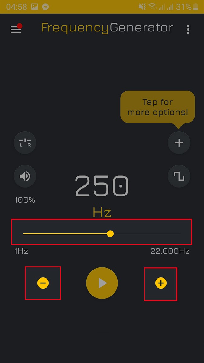Kéo thả thanh màu vàng hoặc nhấn vào biểu tượng dấu cộng, trừ để điều chỉnh tần số