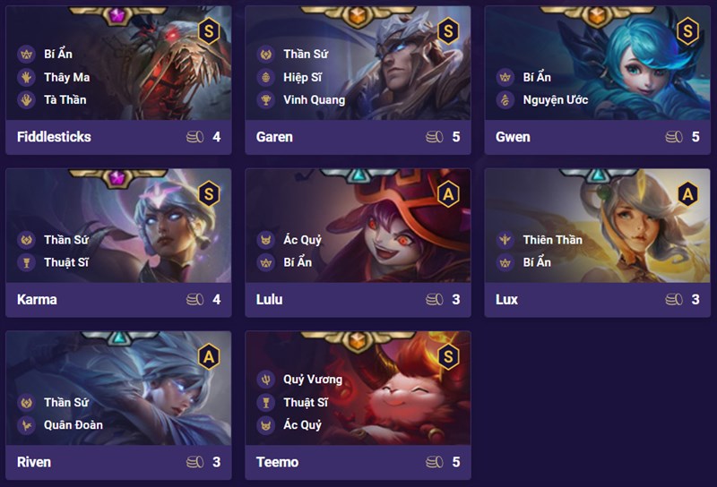 Danh s&aacute;ch tướng đội h&igrave;nh Thần Sứ Kỵ Sĩ