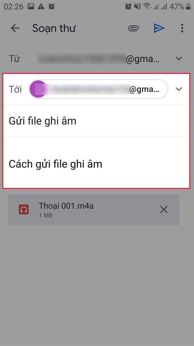 Nhập tên người nhận, chủ đề và nội dung của mail vào các mục tương ứng