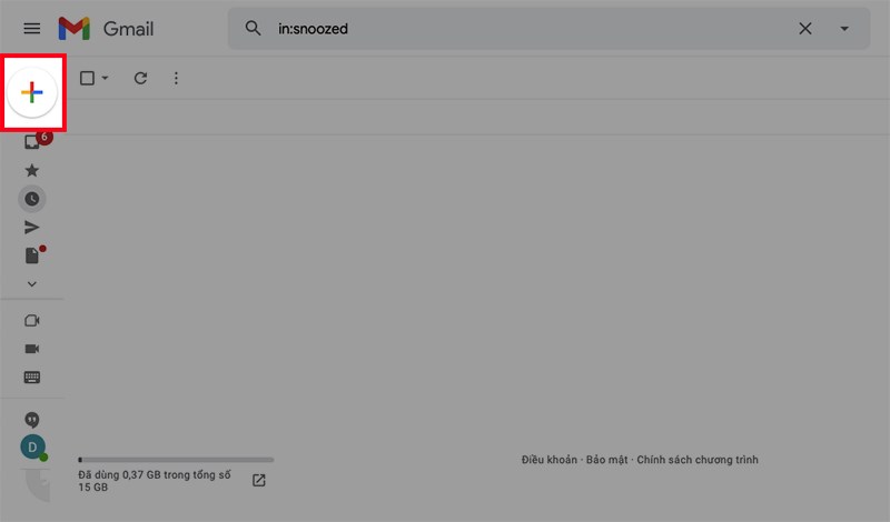 Mở Gmail trên máy tính, nhấn vào biểu tượng dấu cộng ở góc trên bên trái