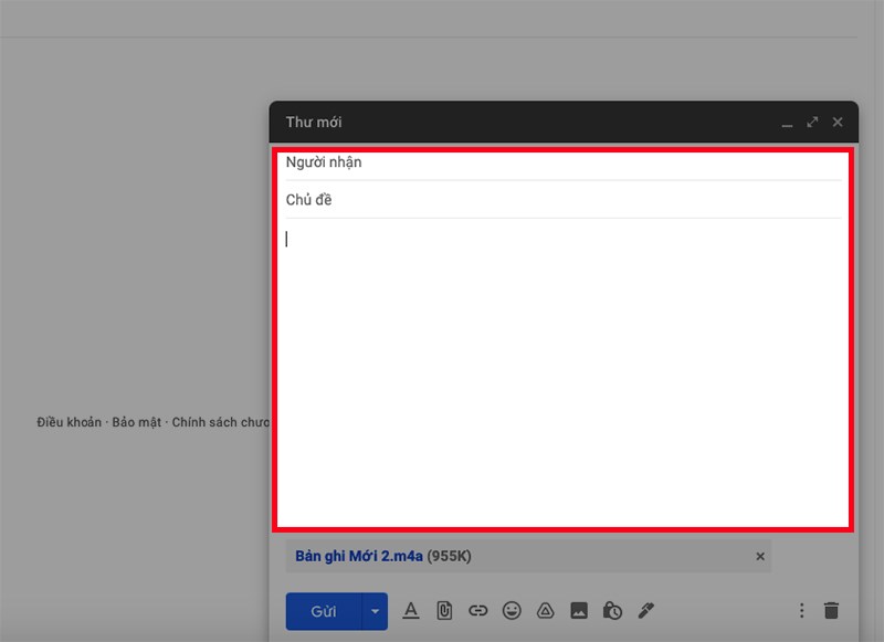 Nhập tên người nhận, chủ đề và nội dung của mail