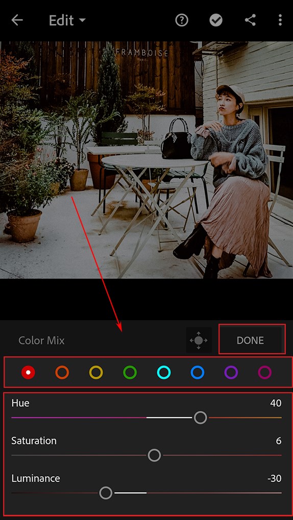 Thay đổi các thông số từng màu cụ thể trong Lightroom Mobile