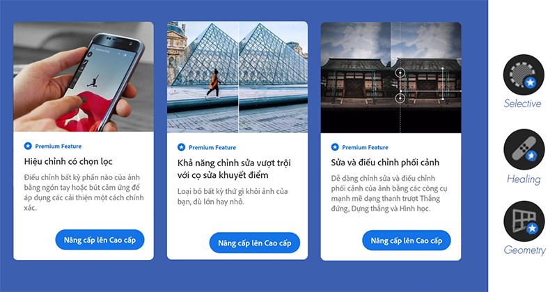 Một số chức năng trả phí trong Lightroom phiên bản điện thoại
