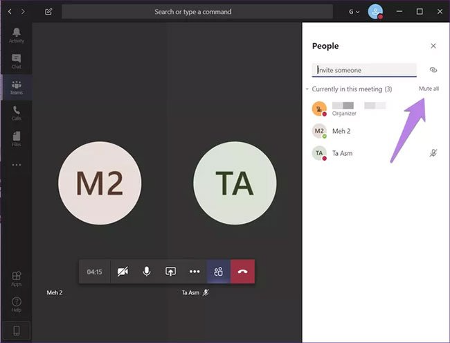 Để tắt tiếng của tất cả th&agrave;nh vi&ecirc;n, chọn Mute all