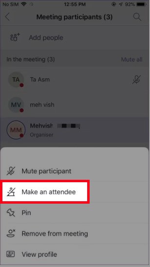 Chọn th&agrave;nh vi&ecirc;n m&agrave; bạn muốn chặn tắt mic > Chọn Make an attendee