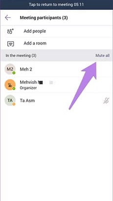 Để tắt tiếng của tất cả th&agrave;nh vi&ecirc;n, chọn Mute all