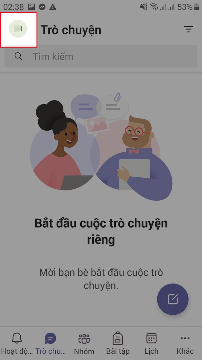 Mở ứng dụng Microsoft Teams, nhấn vào ảnh đại diện của bạn ở góc trên bên trái Mở ứng dụng Microsoft Teams, nhấn vào ảnh đại diện của bạn ở góc trên bên trái