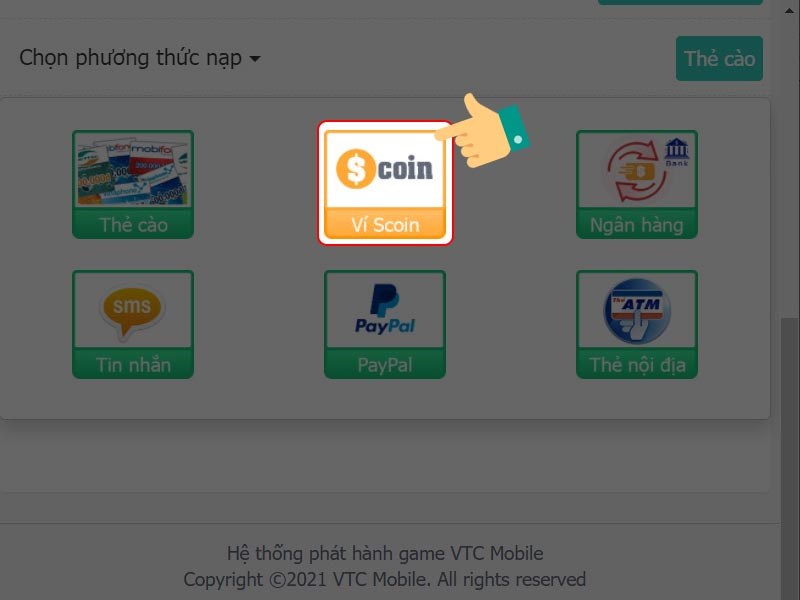 Chọn phương thức nạp Scoin