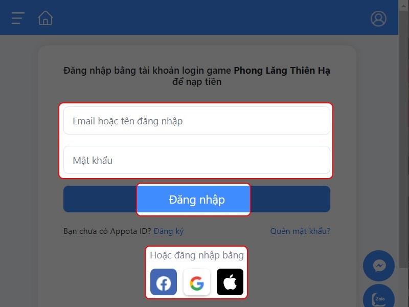 Đăng nhập tài khoản