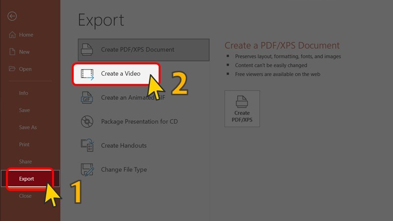 Chọn Export > Bấm Create a Video