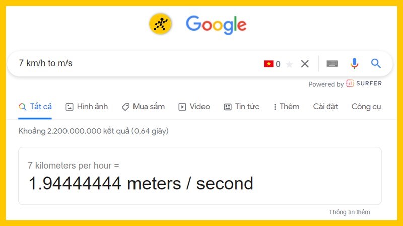 Đổi km/h bằng Google