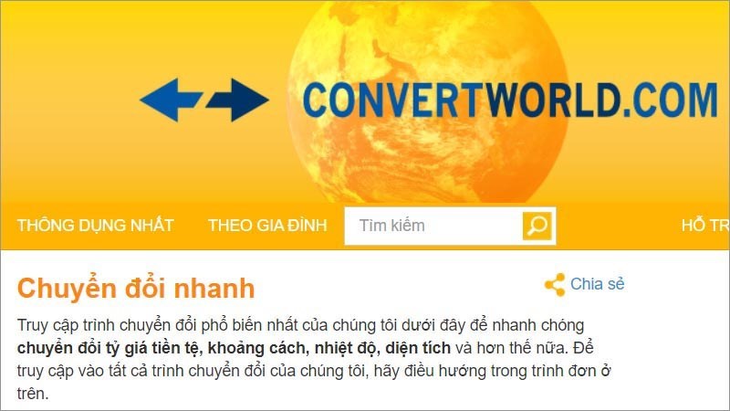 Truy cập vào trang web đổi Tốc độ ConvertWorld.