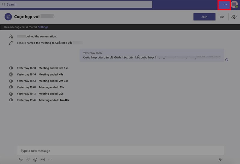 Mở Microsoft Teams trên máy tính, nhấn vào biểu tượng 3 dấu chấm ở góc trên bên phải
