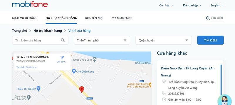 Truy cập Website để tra cứu thông tin địa điểm giao dịch MobiFone