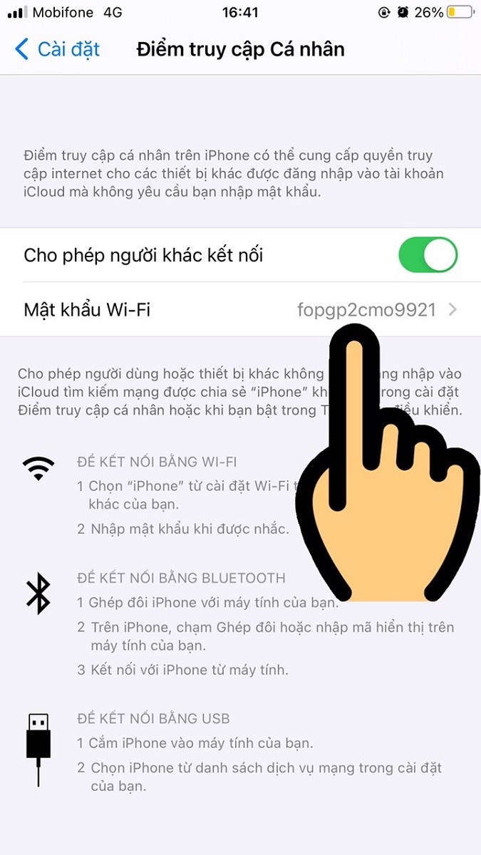 Mật khẩu Wi - Fi hiện lên