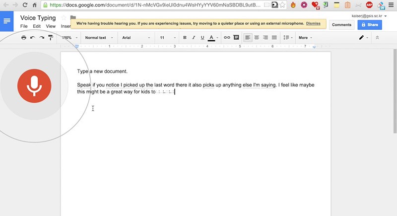 Google Docs Voice Typing