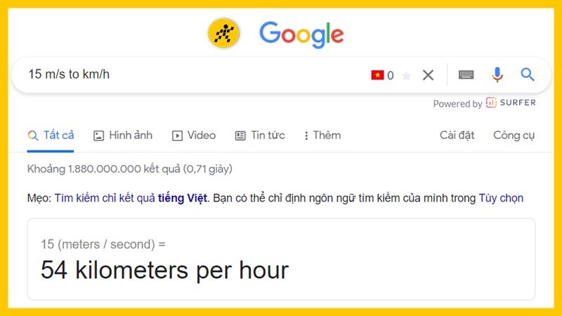 Đổi km/h bằng Google