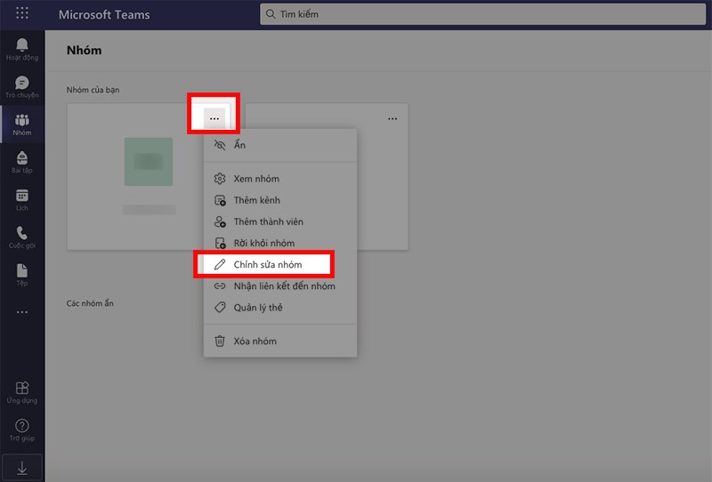 Nhấn vào biểu tượng 3 dấu chấm ở bên phải tên nhóm > Chọn Chỉnh sửa nhóm