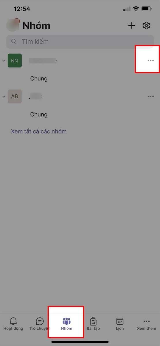 Mở ứng dụng Microsoft Teams, nhấn vào biểu tượng Nhóm > Nhấn vào biểu tượng 3 dấu chấm ở bên phải tên nhóm mà bạn muốn đổi tên