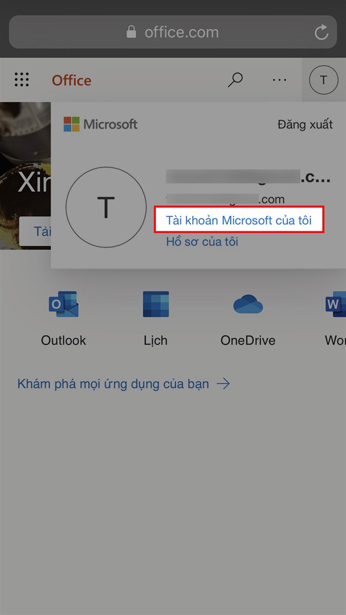 Chọn Tài khoản Microsoft của tôi