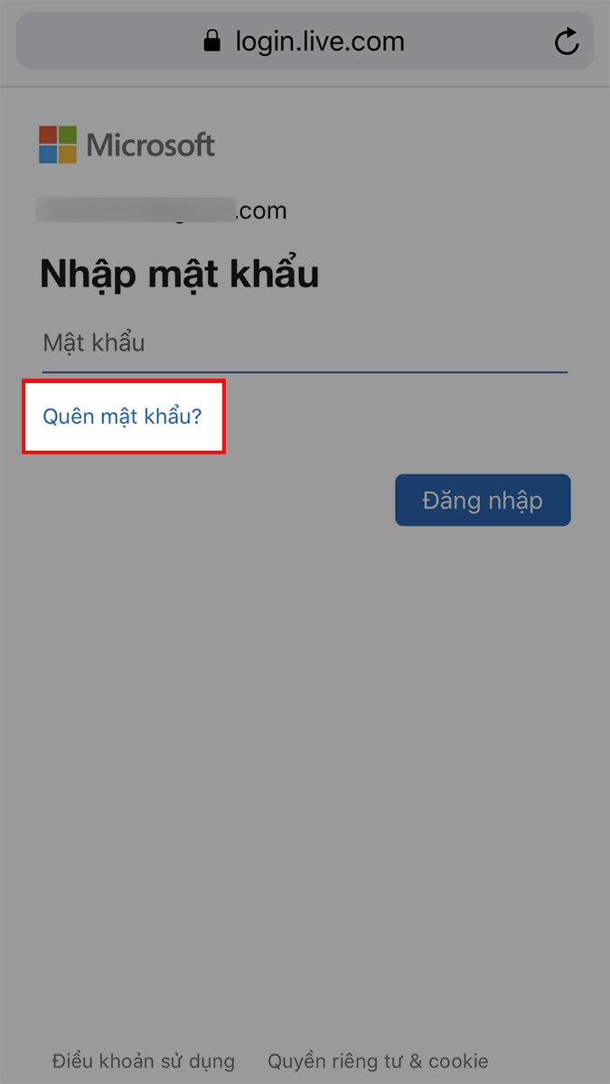 Chọn Quên mật khẩu