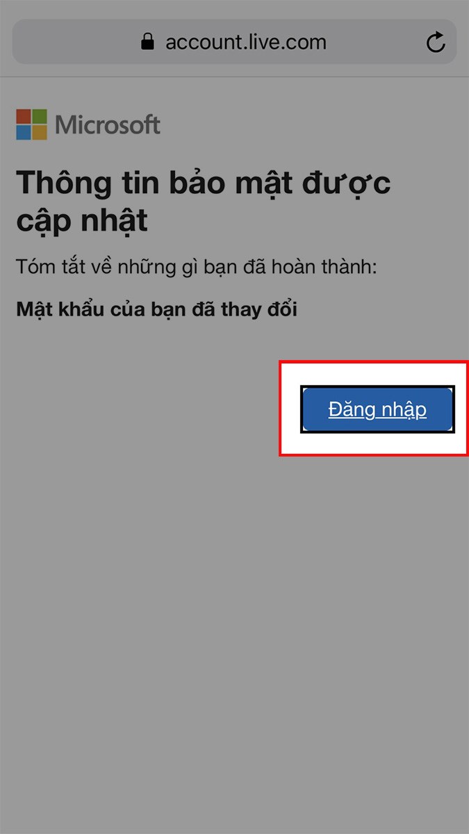 Chọn Đăng nhập để đăng nhập lại tài khoản Microsoft Teams vừa đặt mật khẩu mới