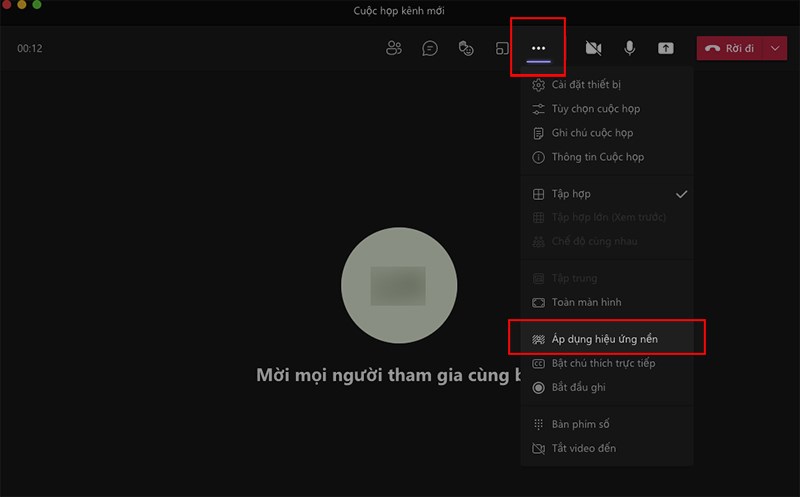 Khi bạn đang học, họp online để đổi phông nền bạn chỉ cần nhấn vào biểu tượng 3 dấu chấm > Chọn Áp dụng hiệu ứng nền