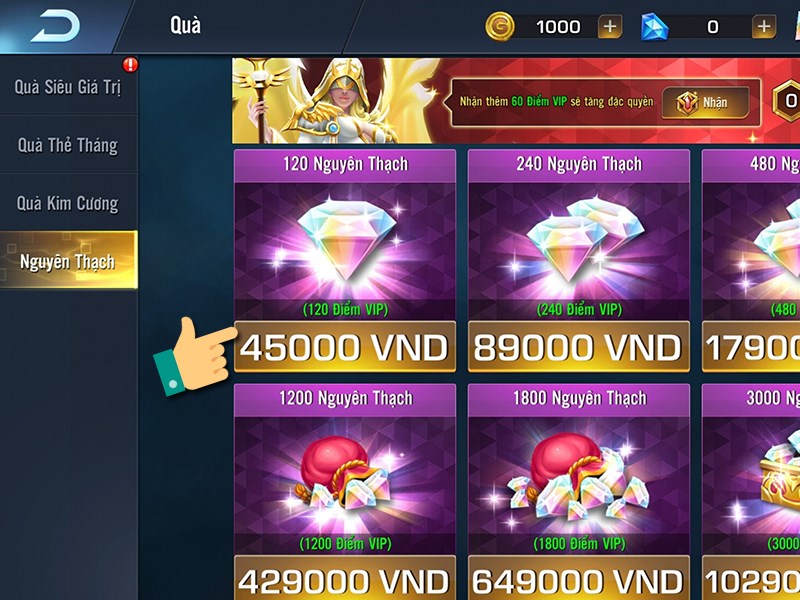 Chọn g&oacute;i nạp tương ứng