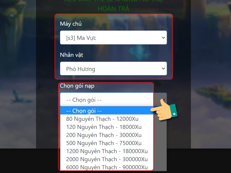 Chọn g&oacute;i nạp