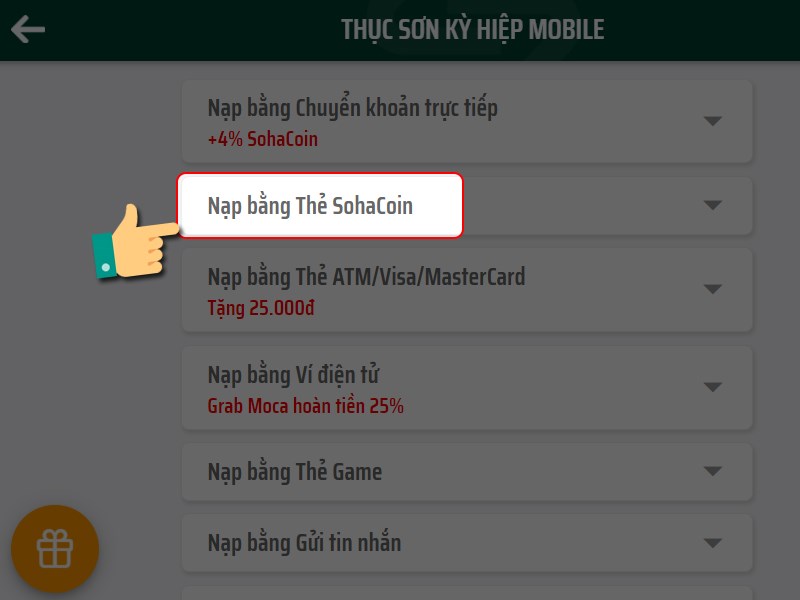 Nạp thẻ SohaCoin