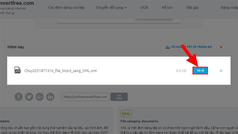 Trang web sẽ chuyển bạn đến vị trí Choose File > Bạn kéo trang xuống dưới 1 chút > Nhấn Tải về (Download) để tải về