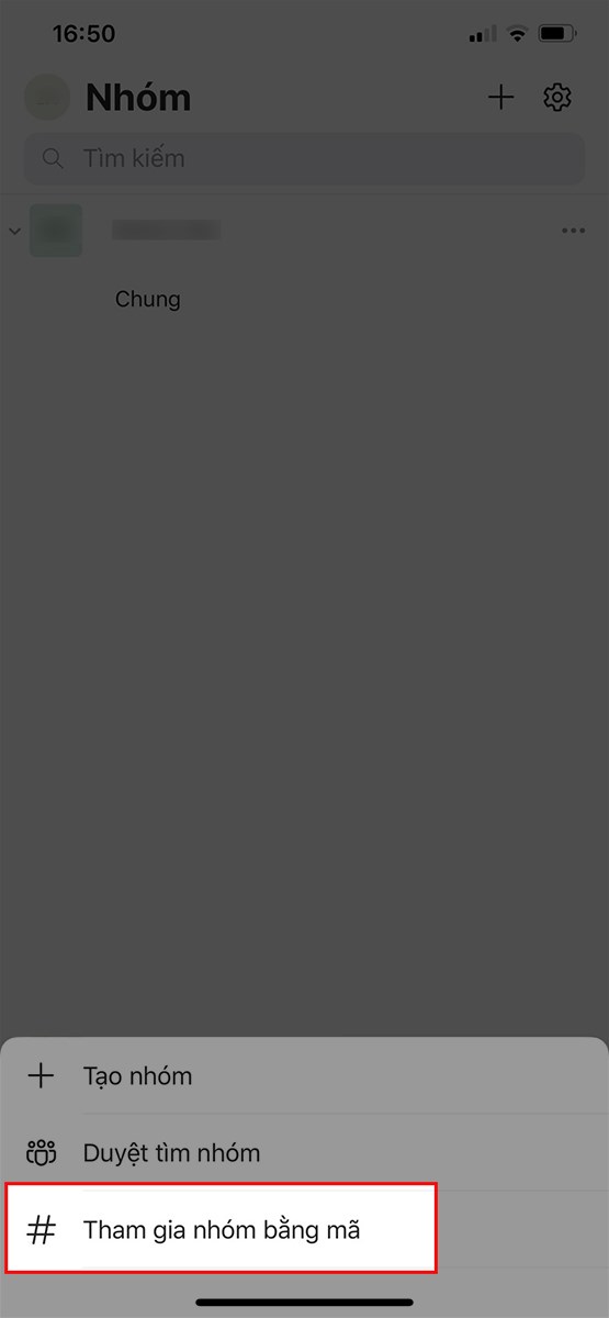 Chọn Tham gia nhóm bằng mã Chọn Tham gia nhóm bằng mã