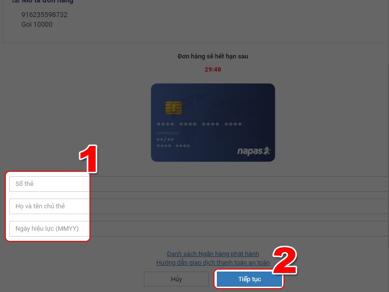 Điền thông tin thẻ thanh toán