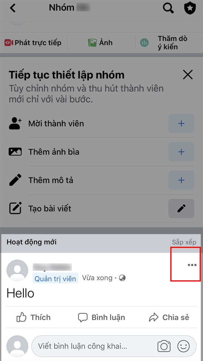 Nhấn vào biểu tượng dấu 3 chấm ở góc trên bên phải bài viết Nhấn vào biểu tượng dấu 3 chấm ở góc trên bên phải bài viết