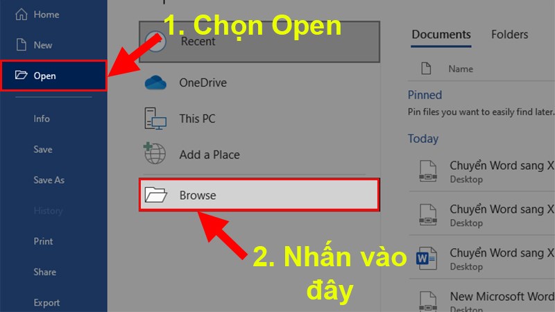 Chọn Open > Chọn Browse